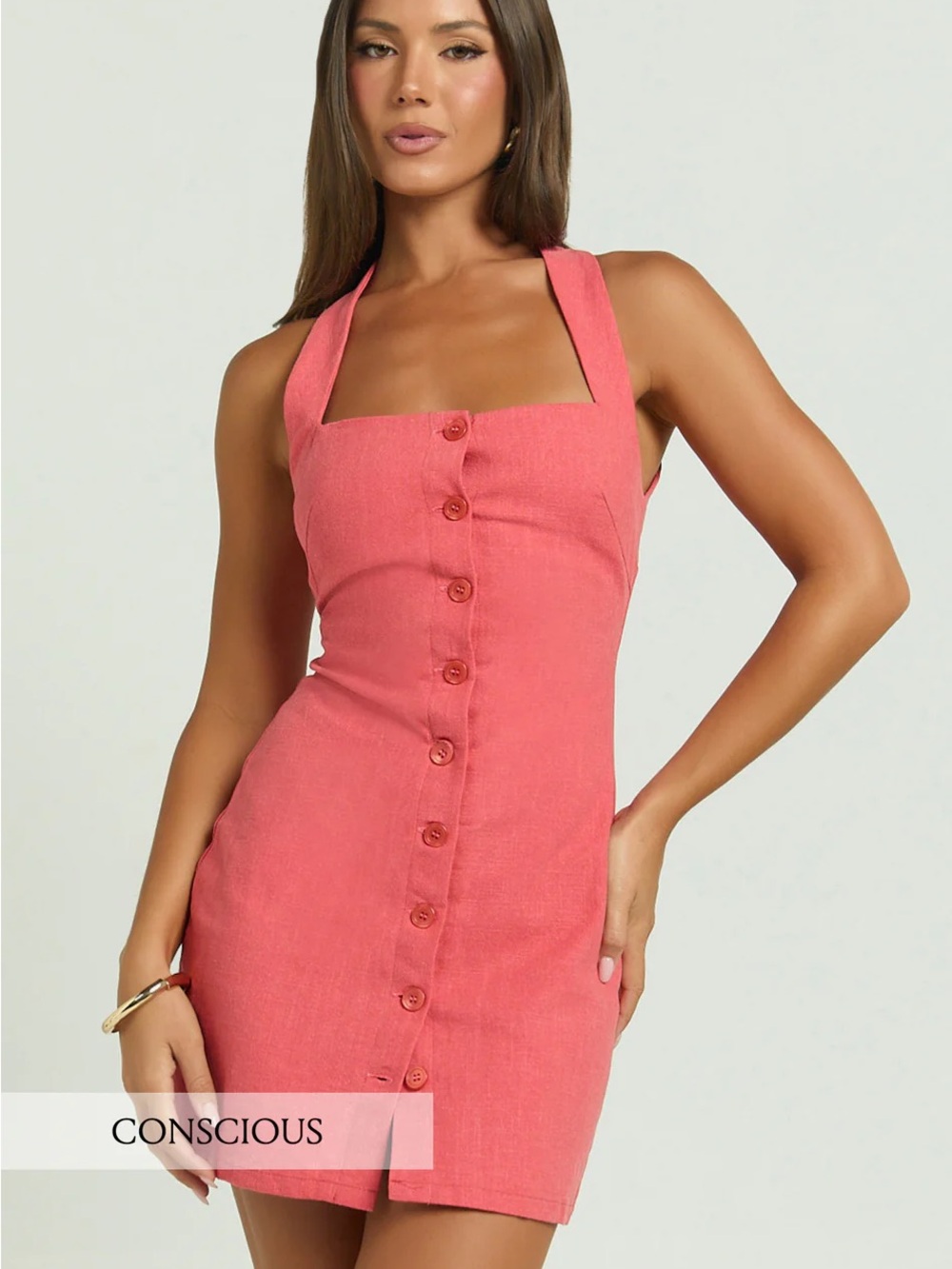 Ricki mini dress (linen halter shift dress in red) US 2